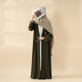Mariam's Collection Forest Green Contrast Stitching Double-Breasted Trench Coat Thin Open Abaya (MOA122) — Green detail