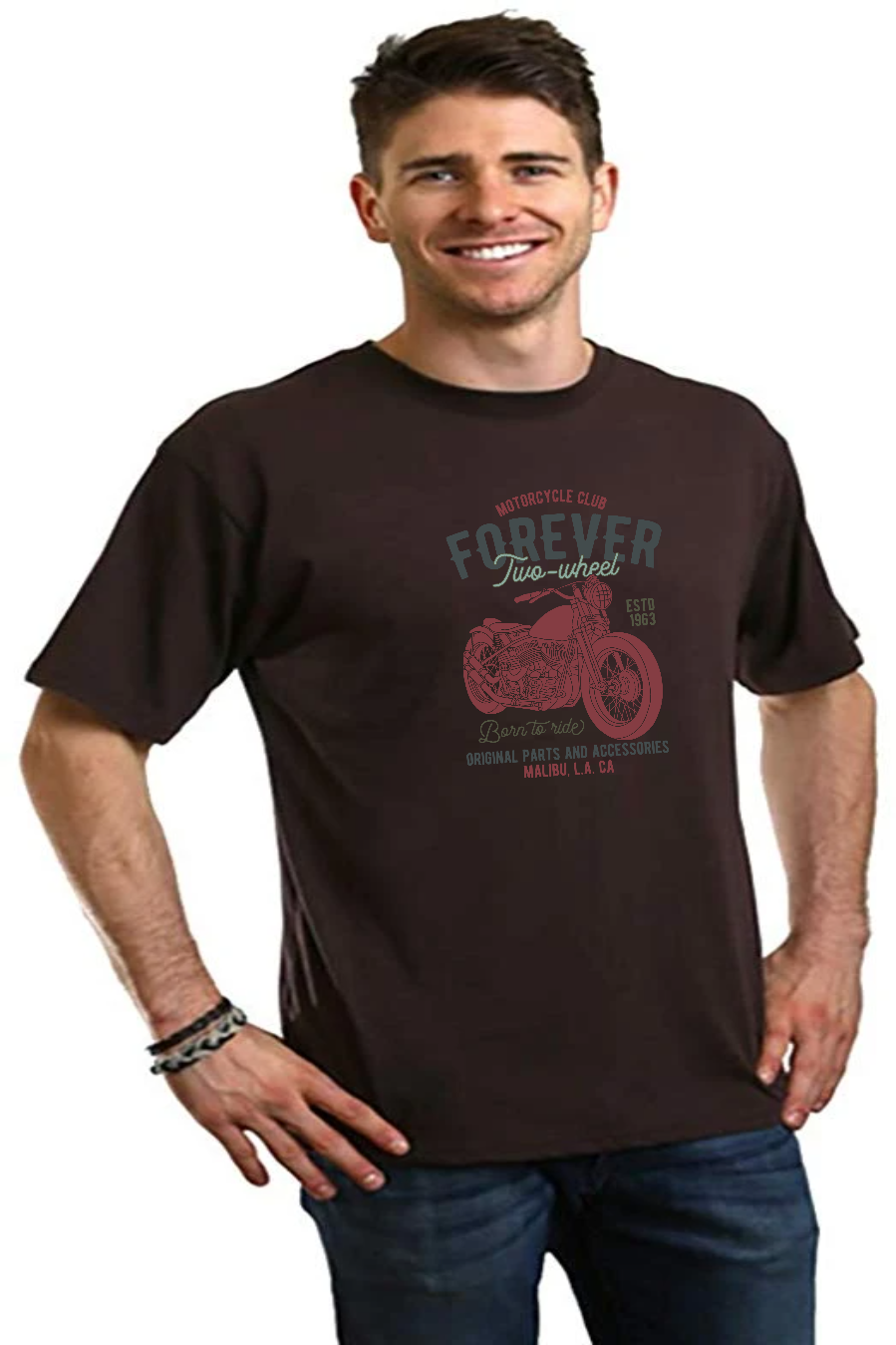 Spun Bamboo FOREVER TWO WHEEL Men's Bamboo Viscose/Organic Cotton Short Sleeve Graphic T-Shirt — product on model