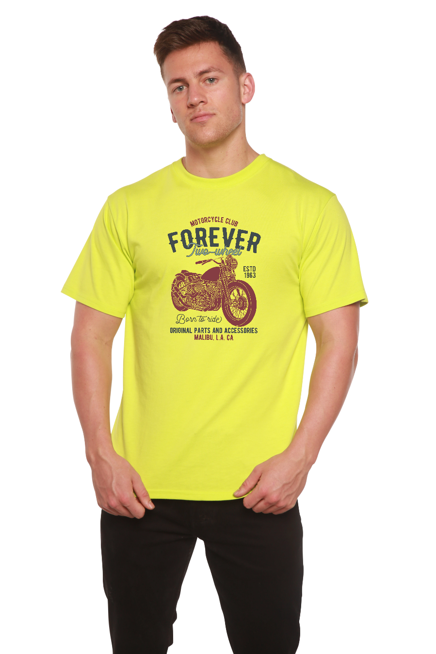 Spun Bamboo FOREVER TWO WHEEL Men's Bamboo Viscose/Organic Cotton Short Sleeve Graphic T-Shirt — back view
