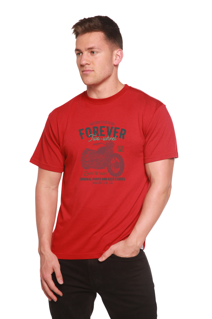 Spun Bamboo FOREVER TWO WHEEL Men's Bamboo Viscose/Organic Cotton Short Sleeve Graphic T-Shirt — feature highlight