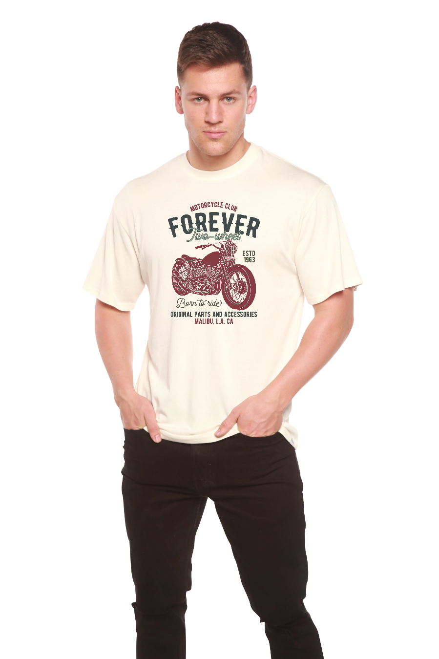 Spun Bamboo FOREVER TWO WHEEL Men's Bamboo Viscose/Organic Cotton Short Sleeve Graphic T-Shirt — alternative angle