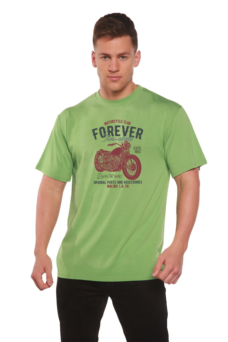 Spun Bamboo FOREVER TWO WHEEL Men's Bamboo Viscose/Organic Cotton Short Sleeve Graphic T-Shirt — in-use photo
