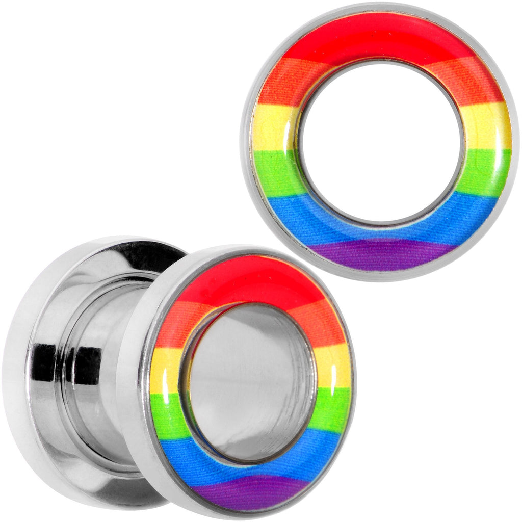 BodyCandy Rainbow Unity Pride Screw Fit Tunnel Plug Set 2G to 1" — detail close-up
