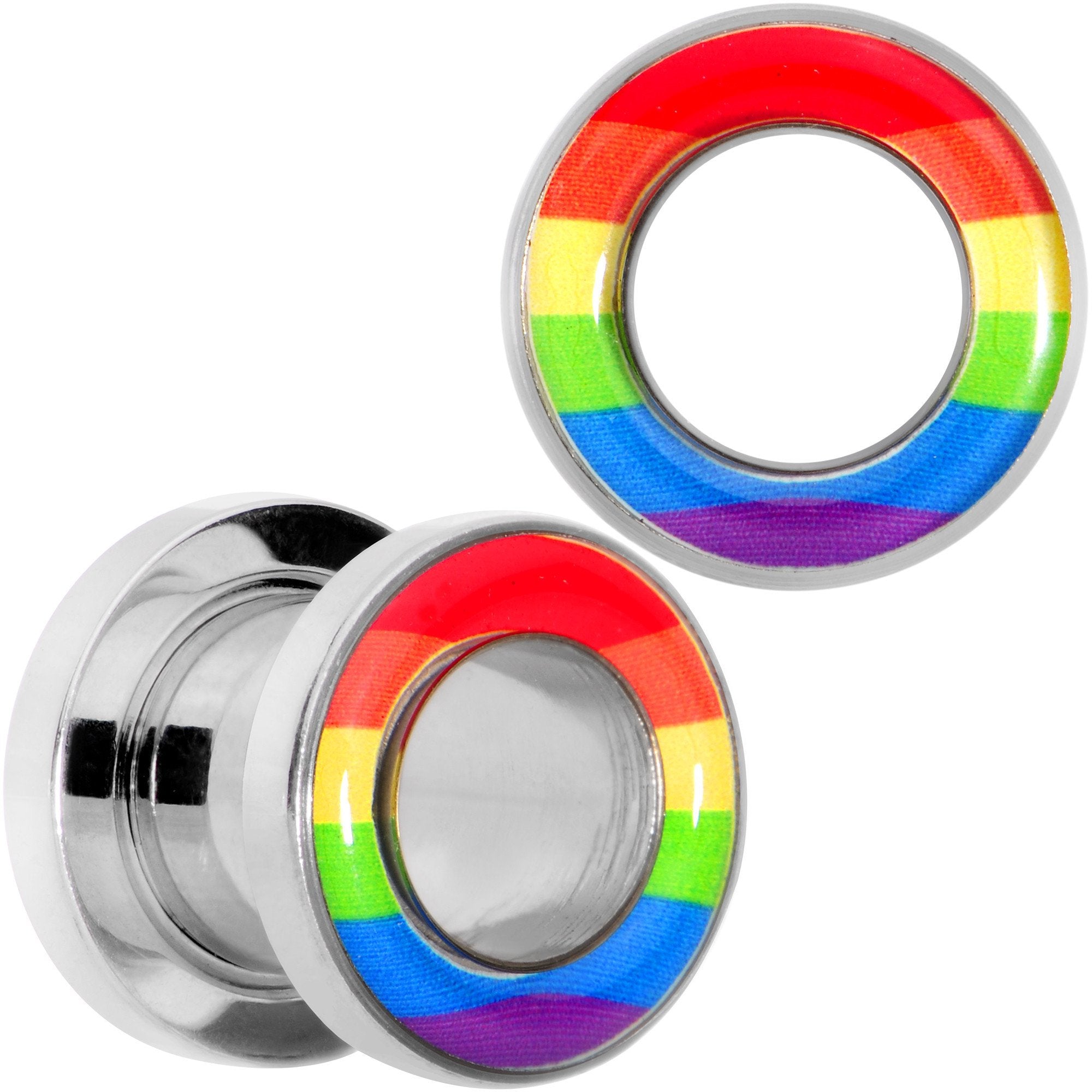BodyCandy Rainbow Unity Pride Screw Fit Tunnel Plug Set 2G to 1" — detail close-up