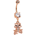 BodyCandy Clear Gem Rose Gold PVD Friendly Froggy Dangle Belly Ring — main product shot