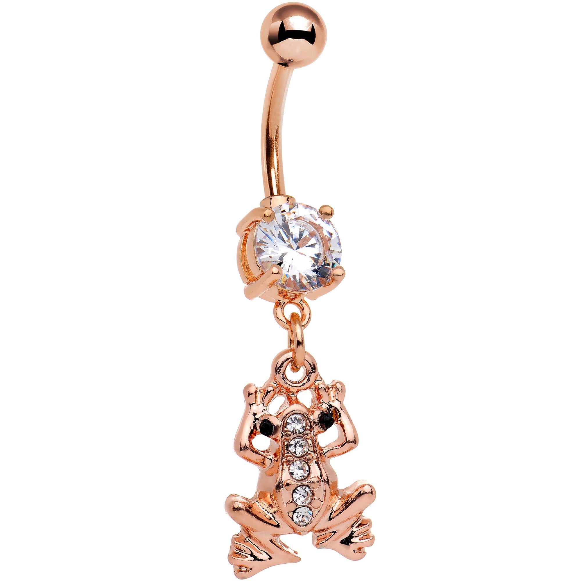 BodyCandy Clear Gem Rose Gold PVD Friendly Froggy Dangle Belly Ring — main product shot