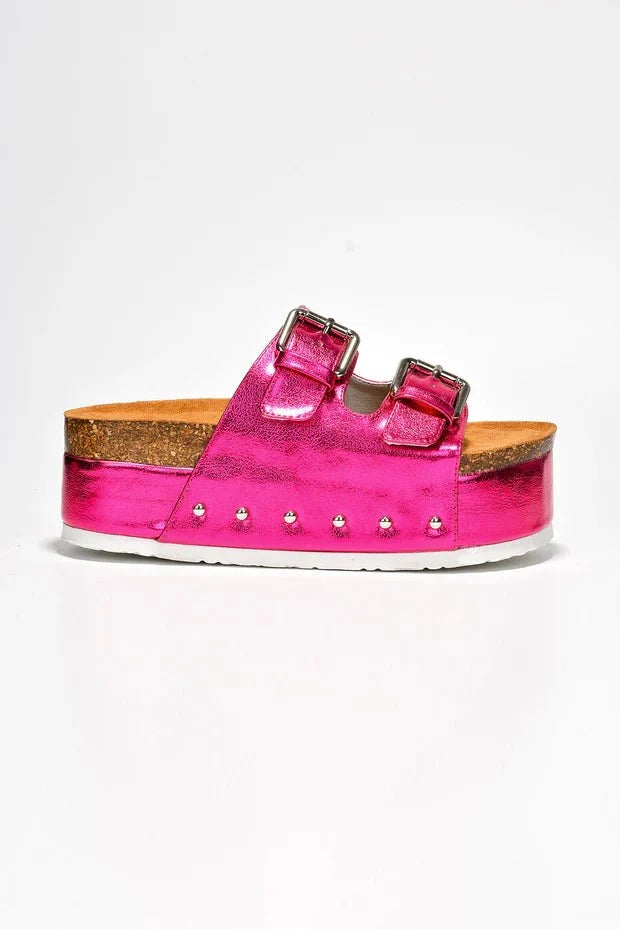 Frannie Double Buckle Upper Platform Sandals - Fuchsia