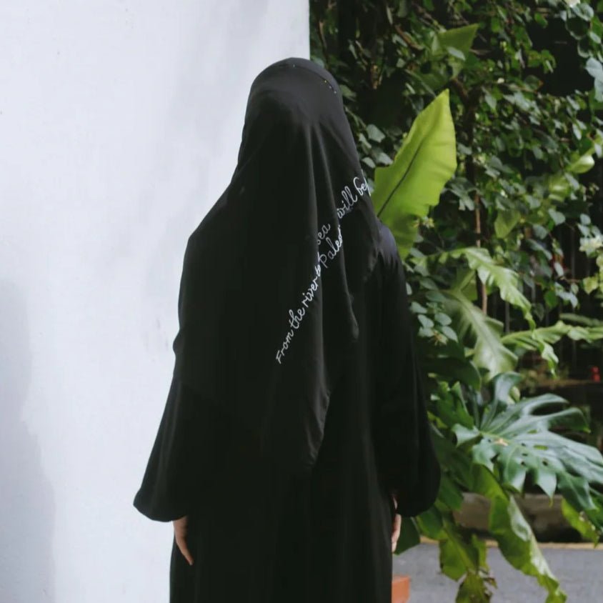 Mariam's Collection Free Palestine Chiffon Hijab – Cultural Statement Scarf with Arabic Letter… — detail shot 9