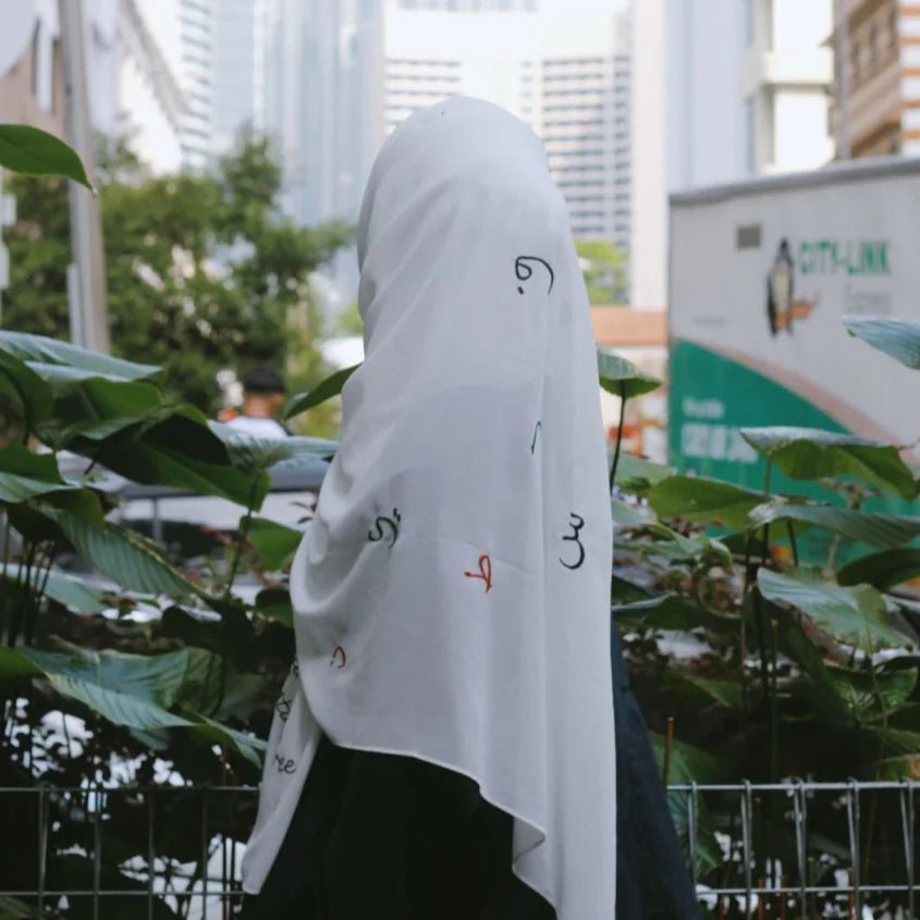 Mariam's Collection Free Palestine Chiffon Hijab – Cultural Statement Scarf with Arabic Letter… — lifestyle worn / used context