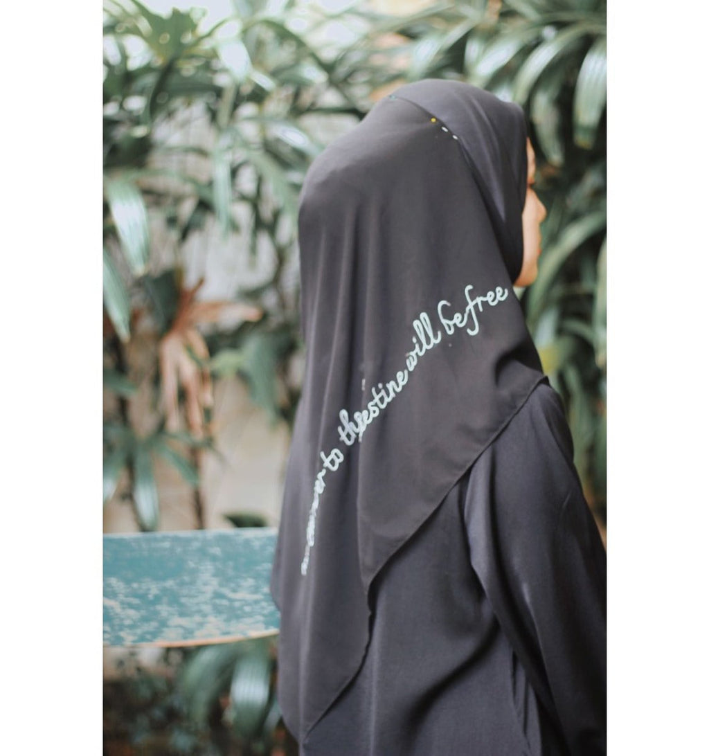 Mariam's Collection Free Palestine Chiffon Hijab – Cultural Statement Scarf with Arabic Letter… — main product shot