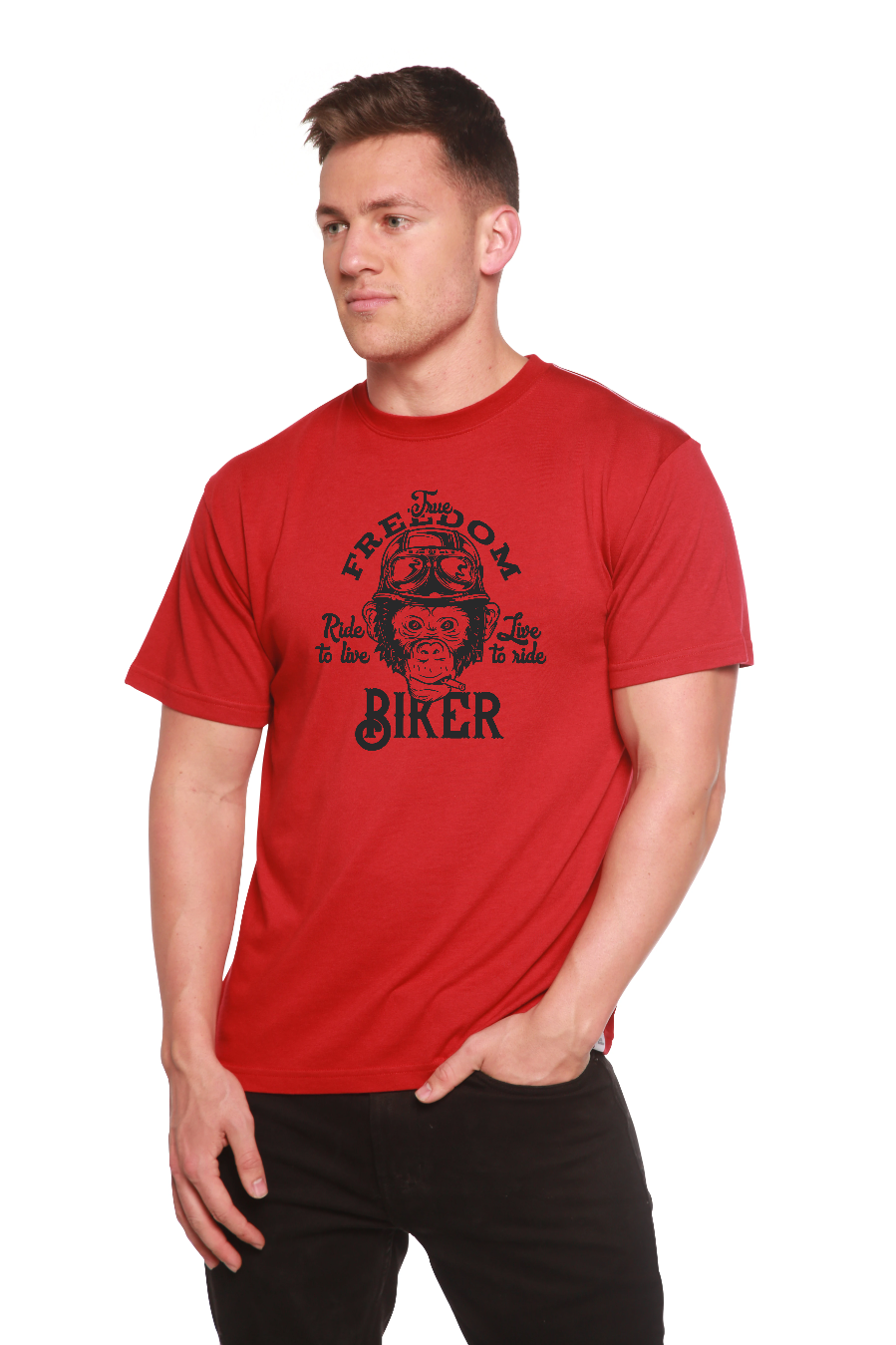 Spun Bamboo Freedom Biker Men's Bamboo Viscose/Organic Cotton Short Sleeve Graphic T-Shirt — comparison shot