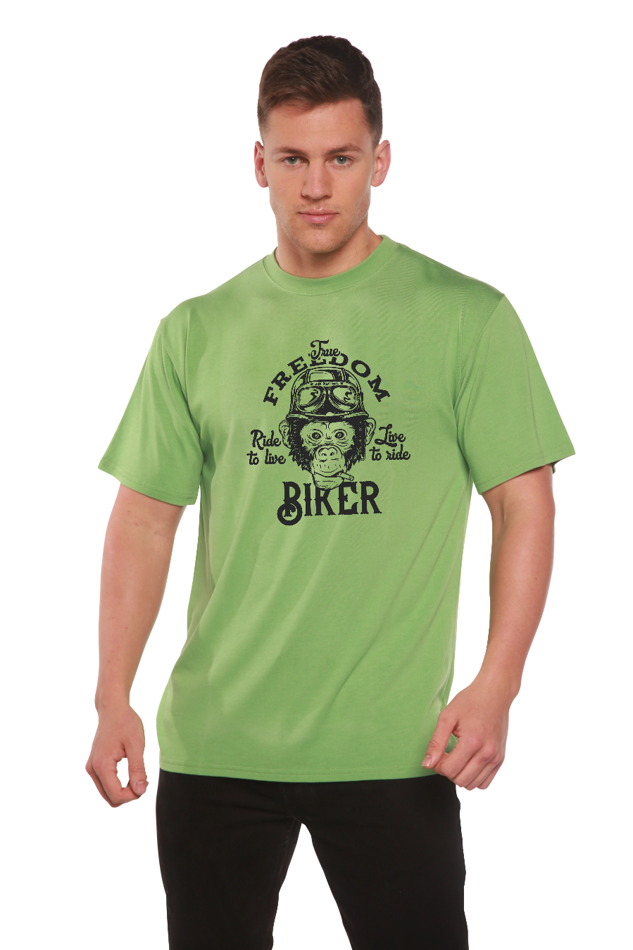 Spun Bamboo Freedom Biker Men's Bamboo Viscose/Organic Cotton Short Sleeve Graphic T-Shirt — side view
