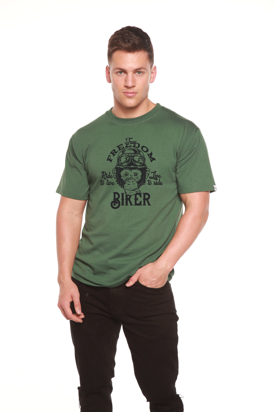 Spun Bamboo Freedom Biker Men's Bamboo Viscose/Organic Cotton Short Sleeve Graphic T-Shirt — packaging