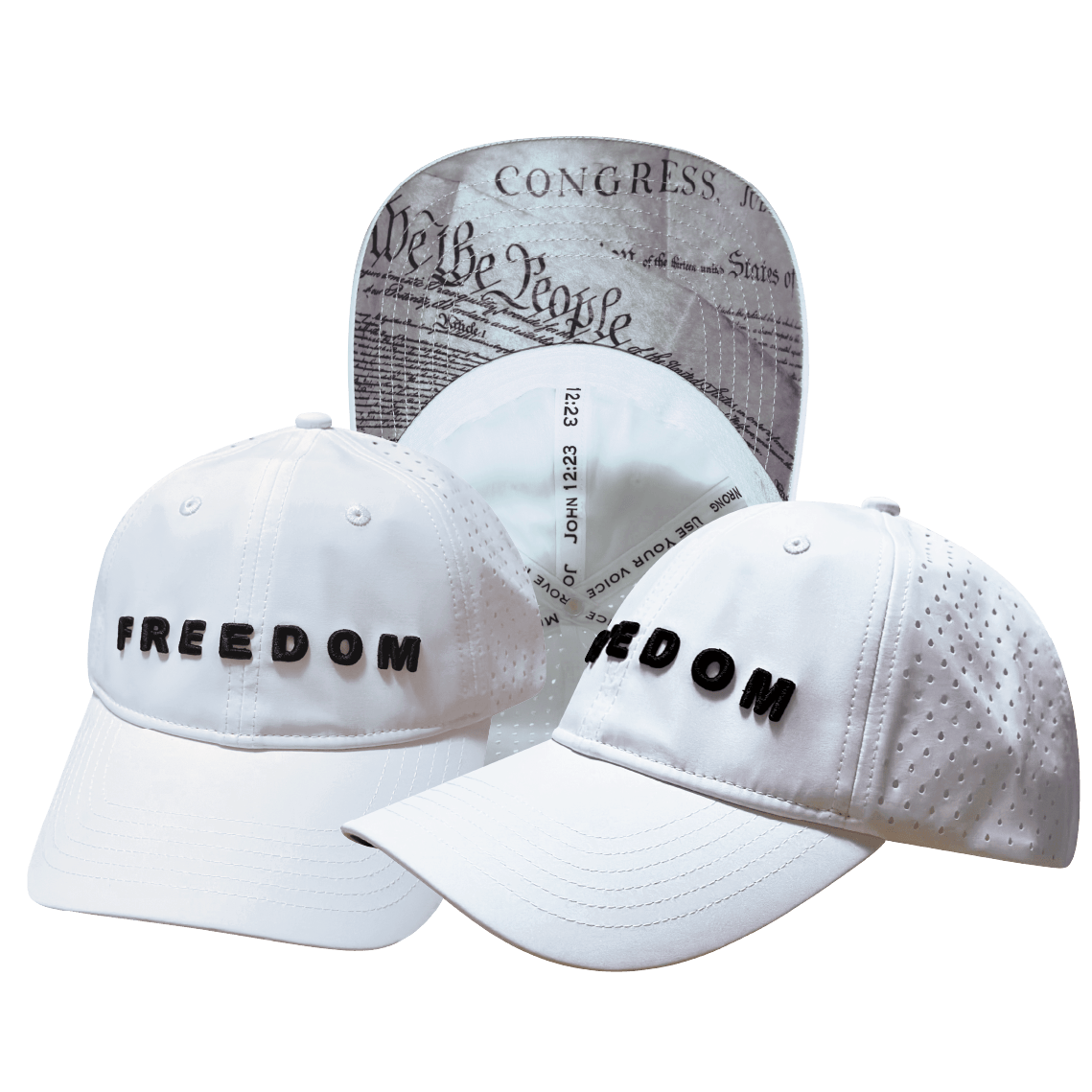 The Heartbeat Brand **PREORDER ONLY SHIPS END OF MAY** FREEDOM Hat - White - Dad Hat - Ponytail - Laser Mesh — main product shot
