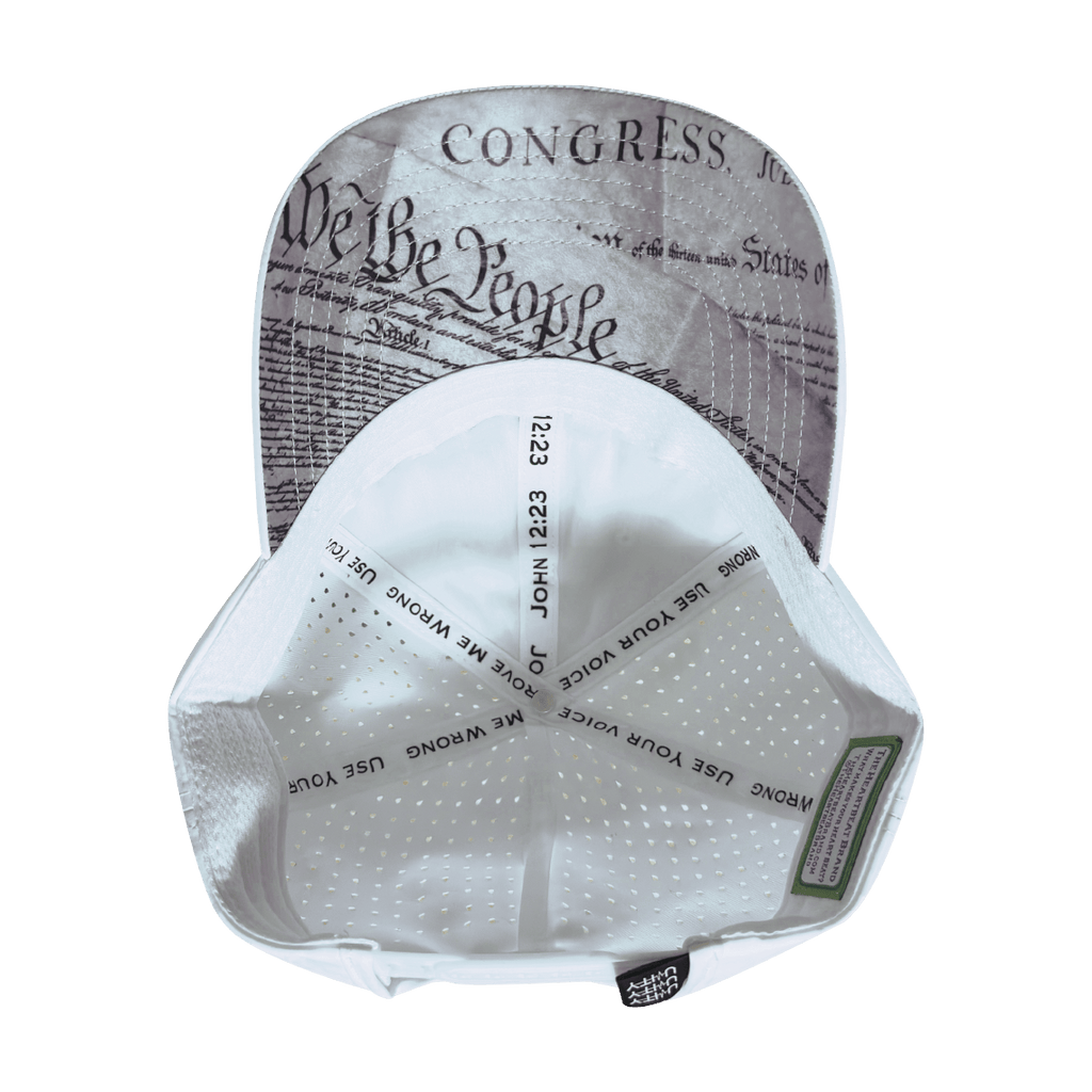 The Heartbeat Brand **PREORDER ONLY SHIPS END OF MAY** FREEDOM Hat - White - Dad Hat - Ponytail - Laser Mesh — lifestyle worn / used context