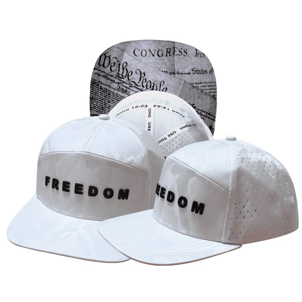 The Heartbeat Brand FREEDOM Hat - White Camo - Flat Bill - Laser Mesh — main product shot