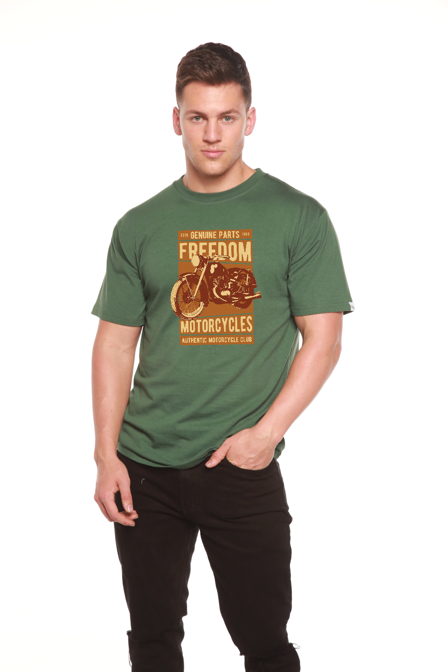 Spun Bamboo Freedom Motorcycles Men's Bamboo Viscose/Organic Cotton Short Sleeve Graphic T-Shirt — feature highlight