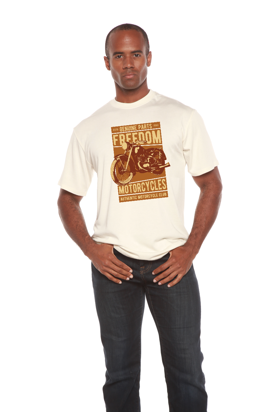 Spun Bamboo Freedom Motorcycles Men's Bamboo Viscose/Organic Cotton Short Sleeve Graphic T-Shirt — side view