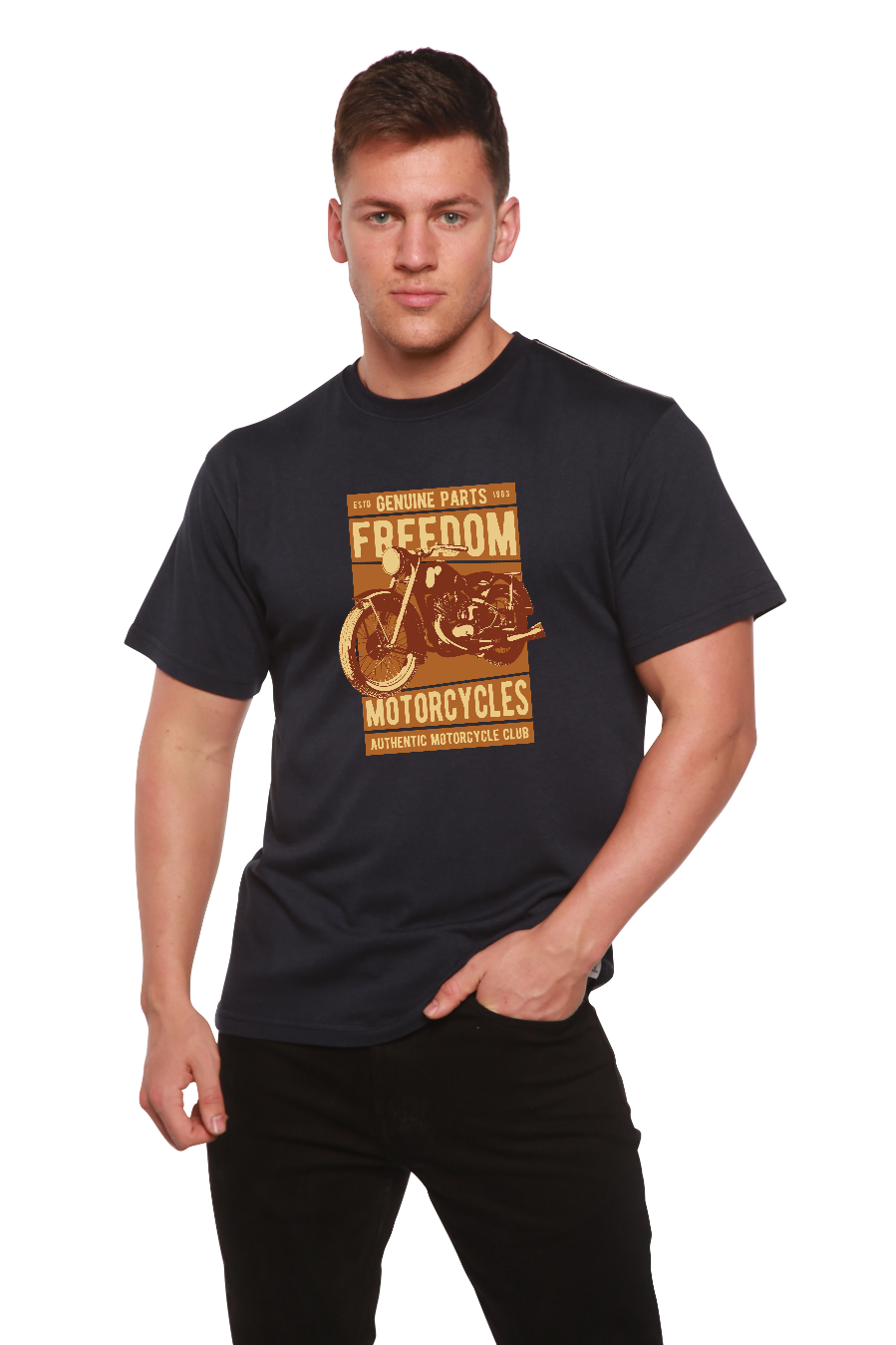 Spun Bamboo Freedom Motorcycles Men's Bamboo Viscose/Organic Cotton Short Sleeve Graphic T-Shirt — comparison shot