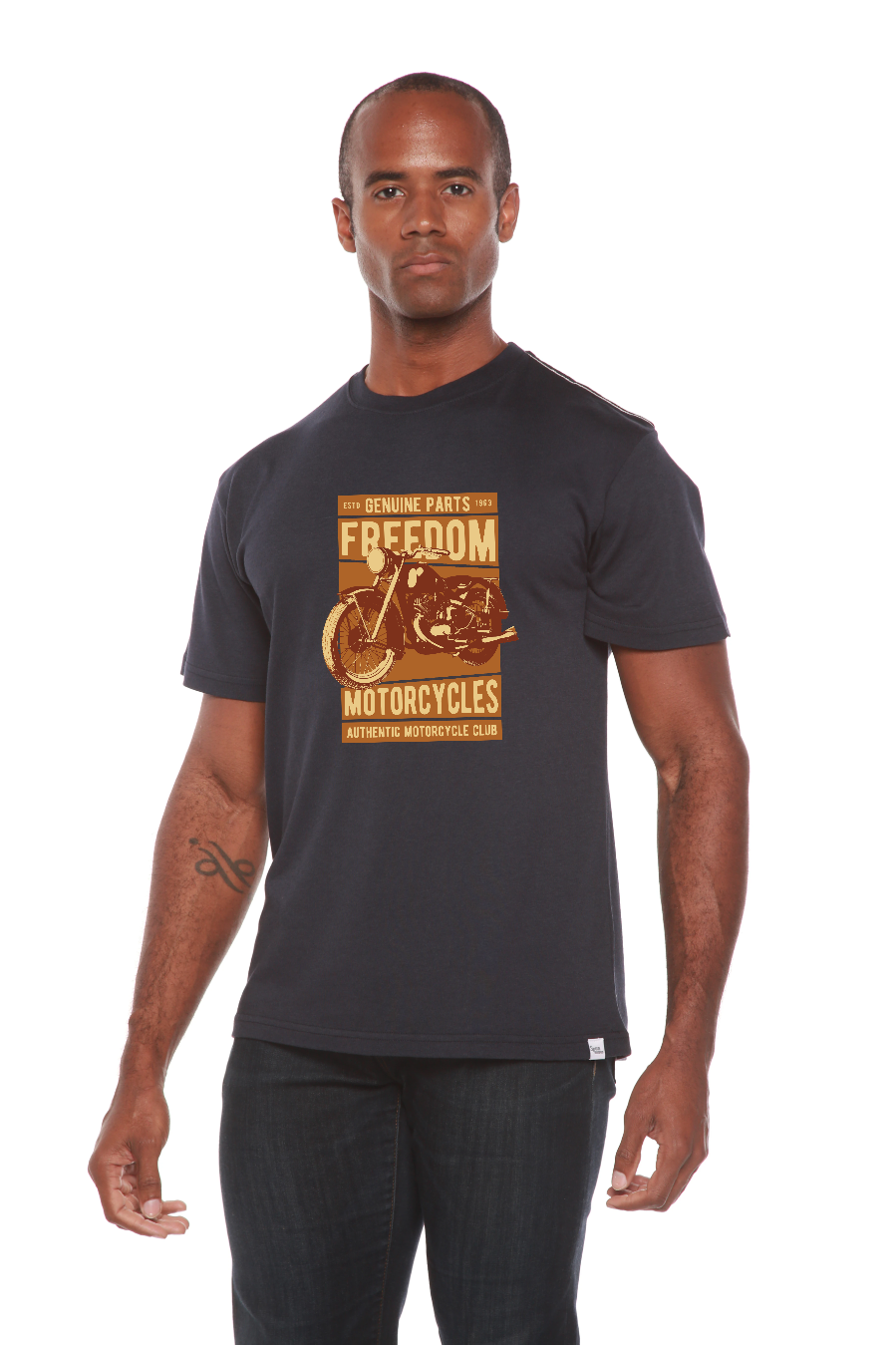 Spun Bamboo Freedom Motorcycles Men's Bamboo Viscose/Organic Cotton Short Sleeve Graphic T-Shirt — lifestyle context