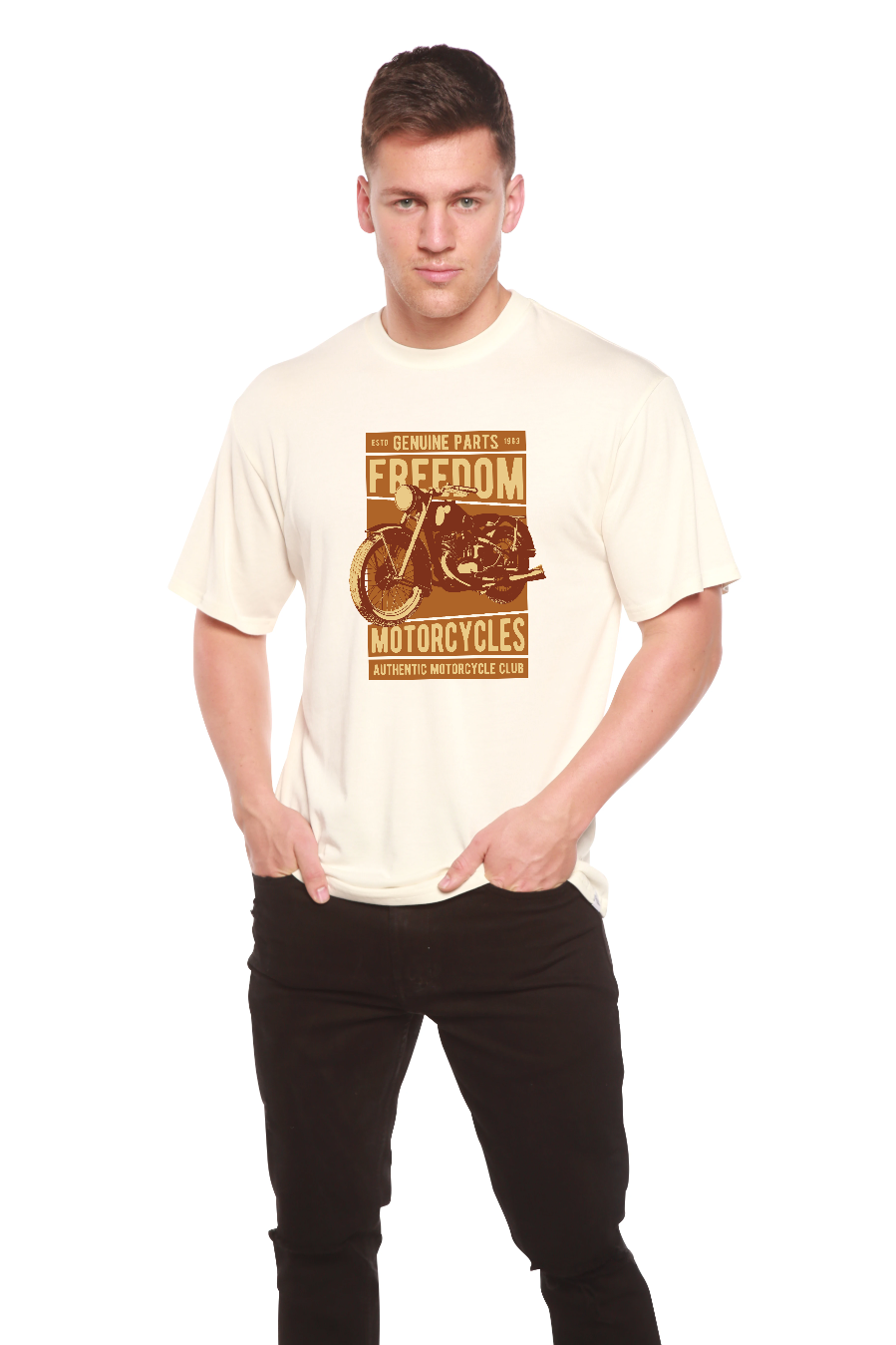 Spun Bamboo Freedom Motorcycles Men's Bamboo Viscose/Organic Cotton Short Sleeve Graphic T-Shirt — alternative angle