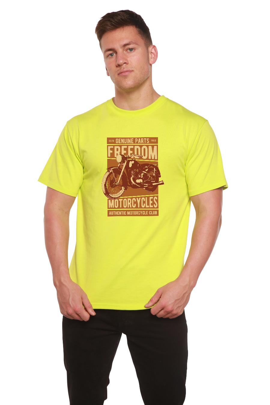 Spun Bamboo Freedom Motorcycles Men's Bamboo Viscose/Organic Cotton Short Sleeve Graphic T-Shirt — packaging