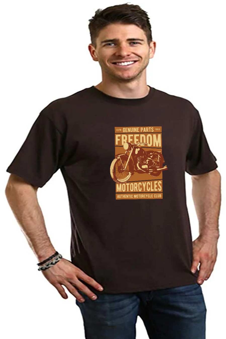 Spun Bamboo Freedom Motorcycles Men's Bamboo Viscose/Organic Cotton Short Sleeve Graphic T-Shirt — back view