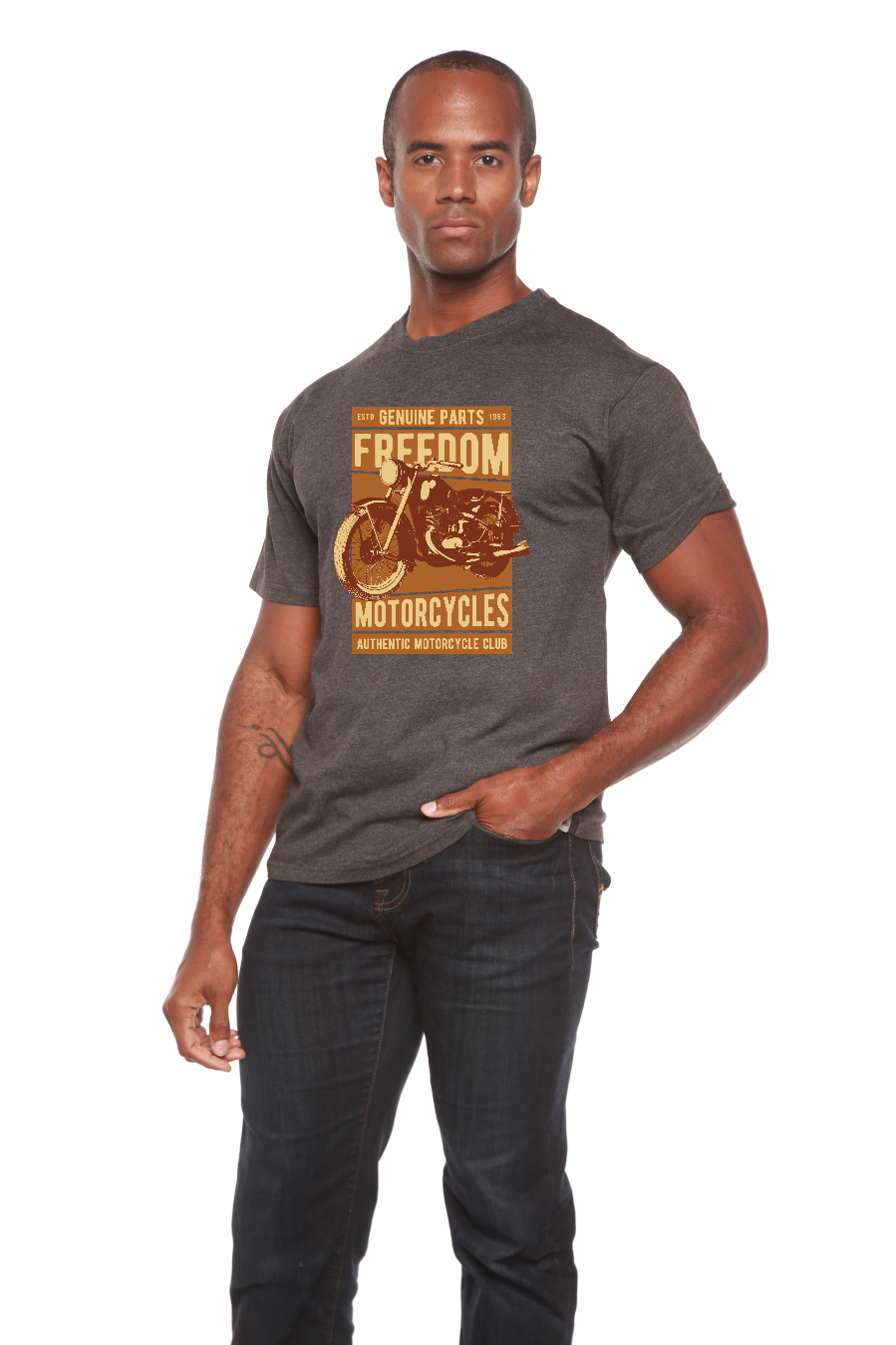Spun Bamboo Freedom Motorcycles Men's Bamboo Viscose/Organic Cotton Short Sleeve Graphic T-Shirt — size reference