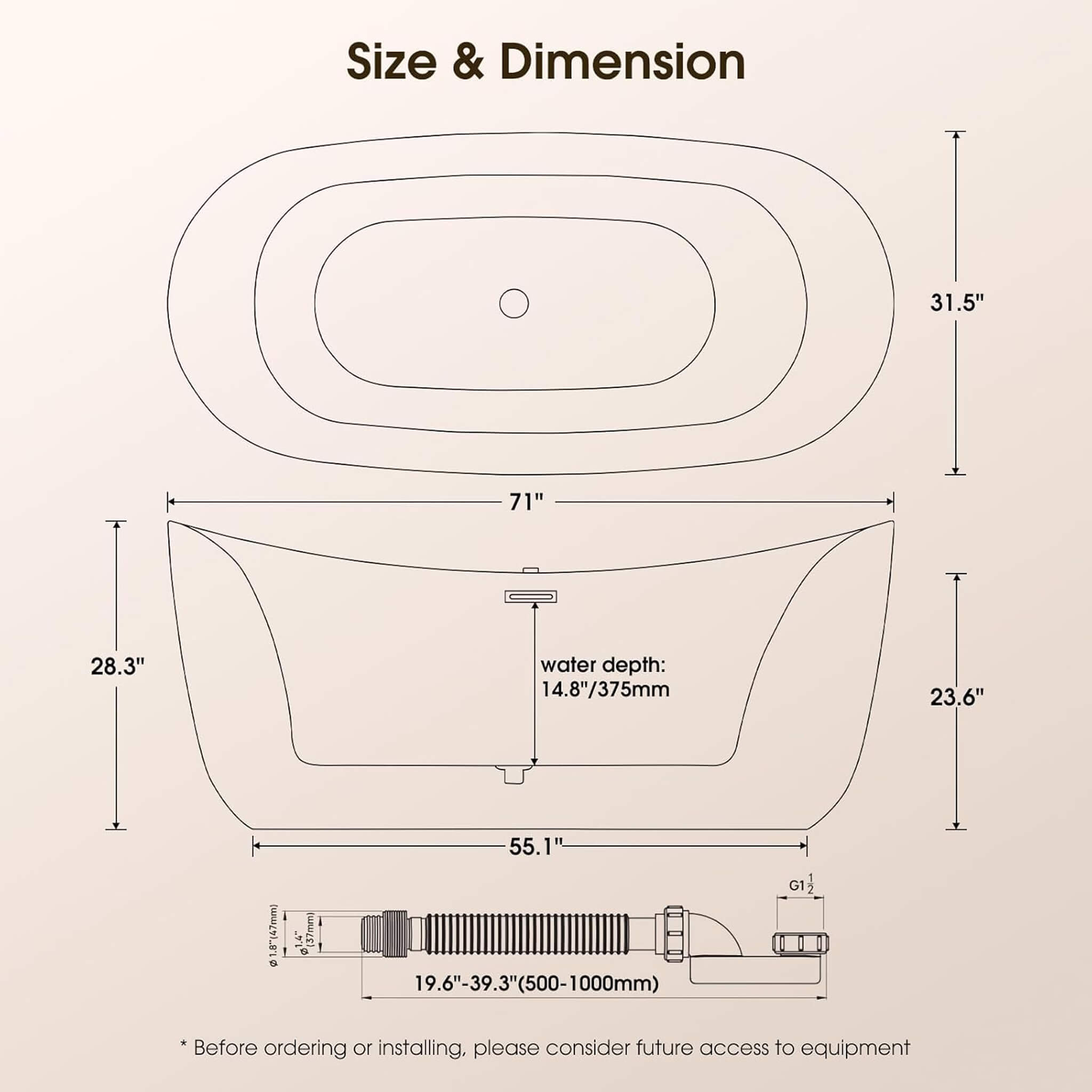 Nuvia Verano Freestanding Whirlpool Air Bubble LED Massage Bathtub (SAK47639) – SAKSBY WHOLESALE, view 12