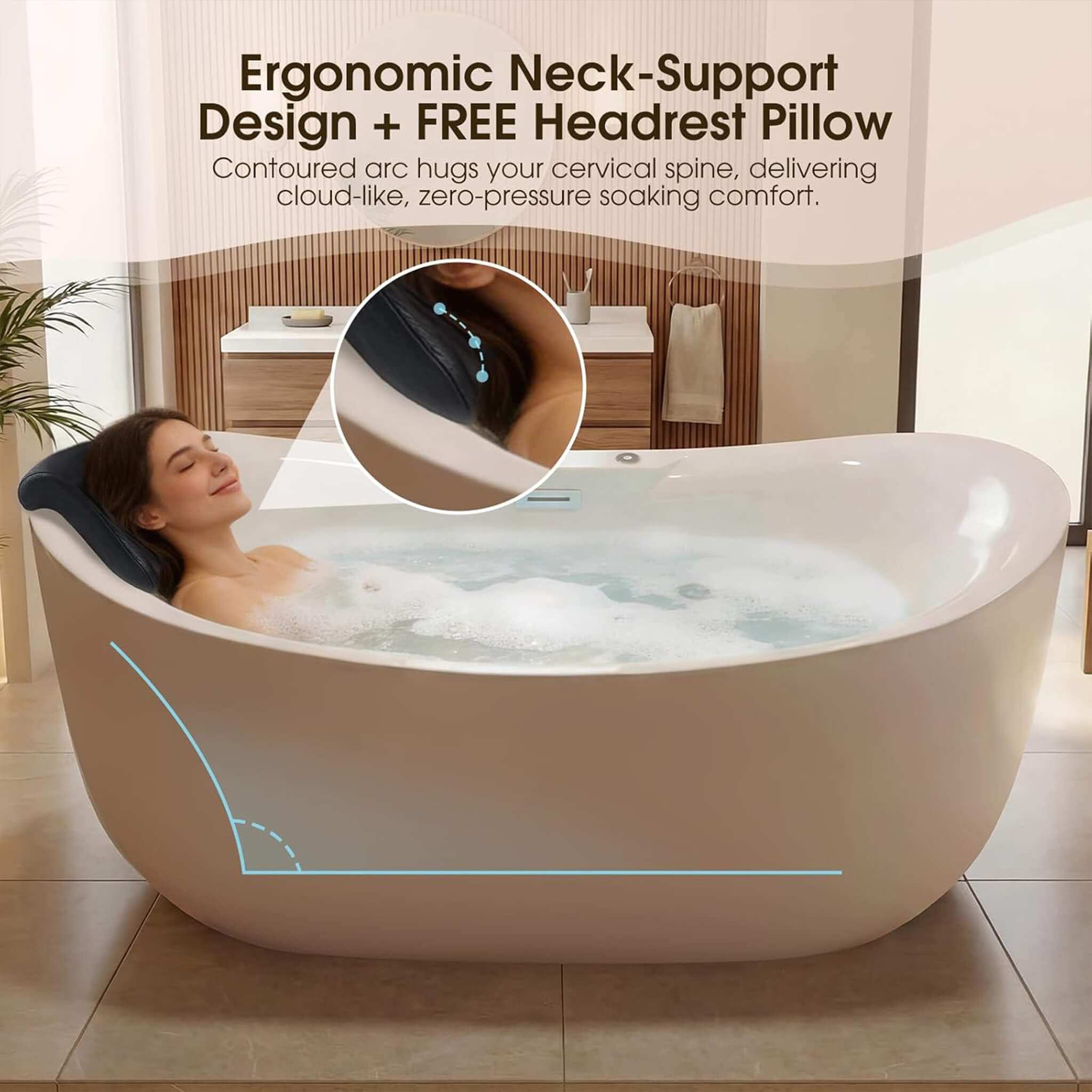 Nuvia Verano Freestanding Whirlpool Air Bubble LED Massage Bathtub (SAK47639) – SAKSBY WHOLESALE, view 7