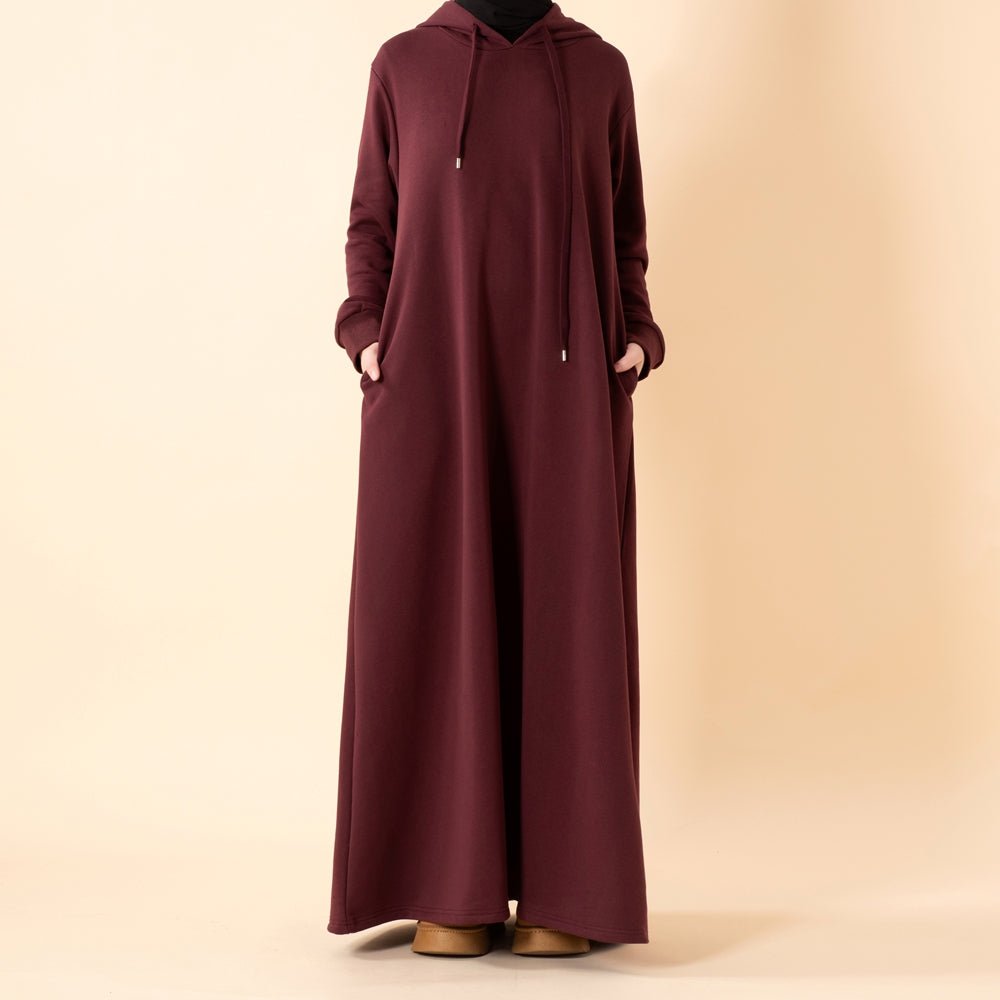 Mariam's Collection French Terry Hoodie Abaya With Pockets  (MA340) — lifestyle worn / used context
