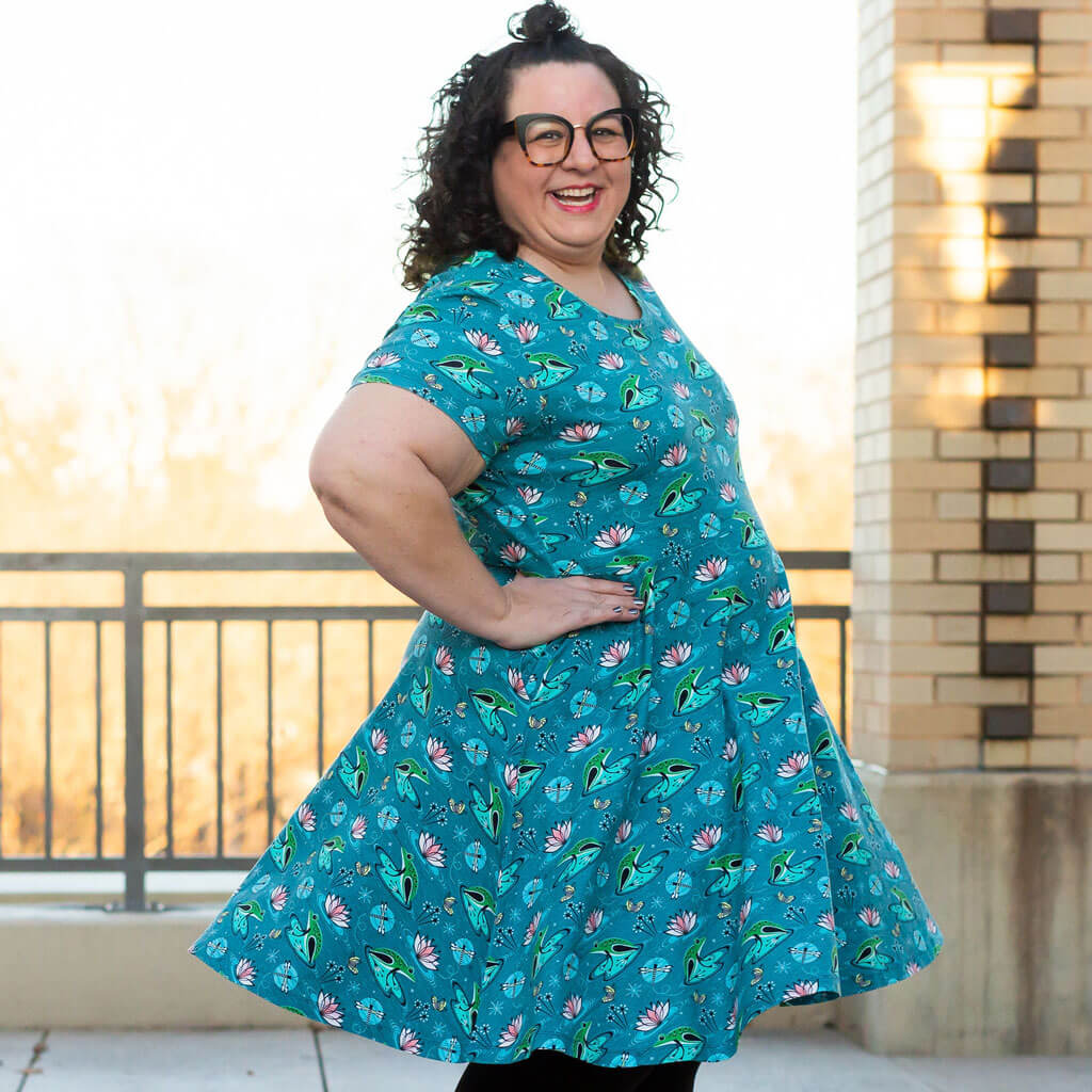 Princess Awesome & Boy Wonder Adult Frogs Super Twirler Dress with Pockets — adult dresses category context
