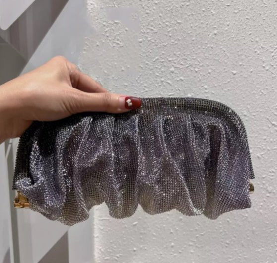 Mariam's Collection Full of Diamond Pleated Clouds Dinner Bag One Shoulder Crossbody Clamp Women's… — comparison shot