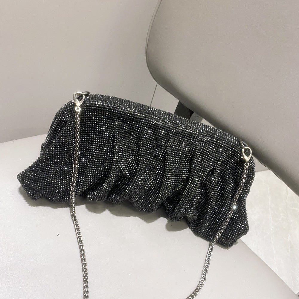 Mariam's Collection Full of Diamond Pleated Clouds Dinner Bag One Shoulder Crossbody Clamp Women's… — detail close-up