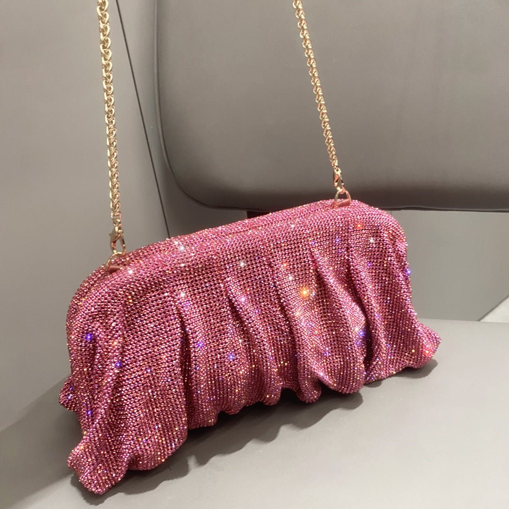 Mariam's Collection Full of Diamond Pleated Clouds Dinner Bag One Shoulder Crossbody Clamp Women's… — alternative angle