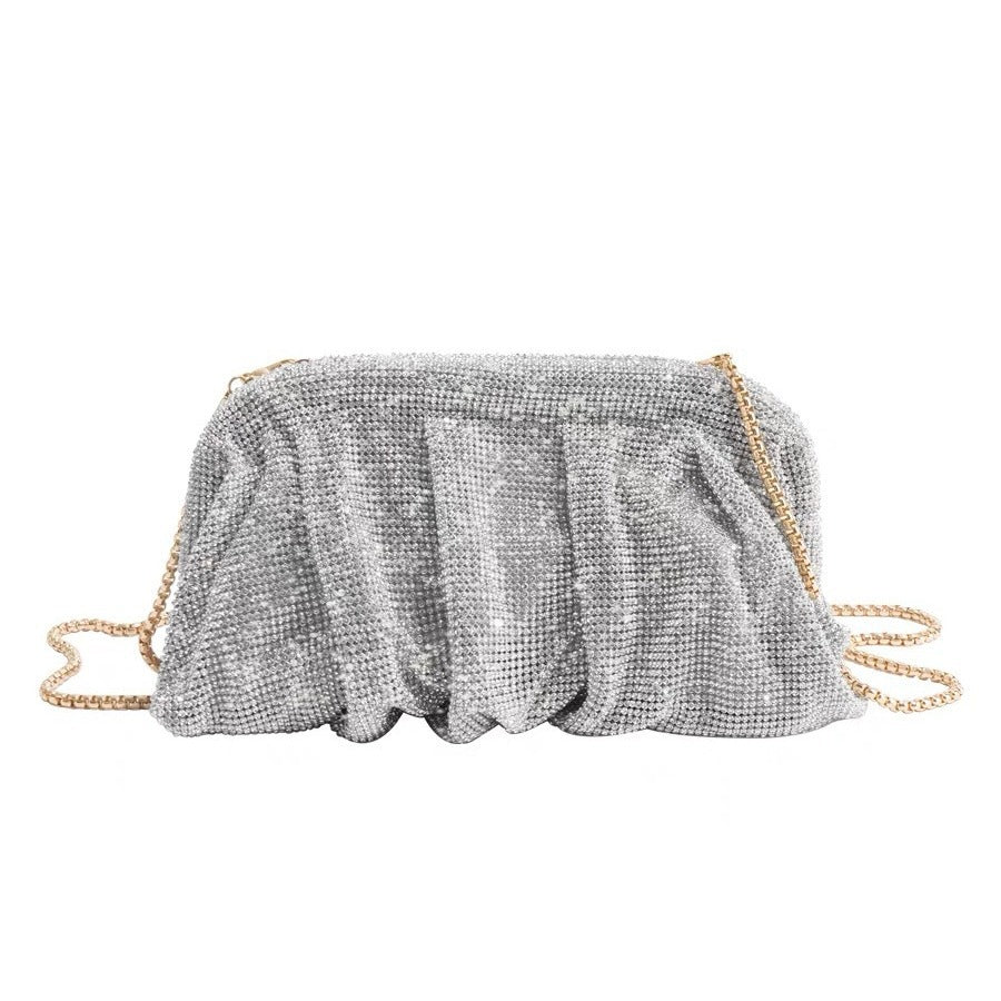 Mariam's Collection Full of Diamond Pleated Clouds Dinner Bag One Shoulder Crossbody Clamp Women's… — lifestyle worn / used context