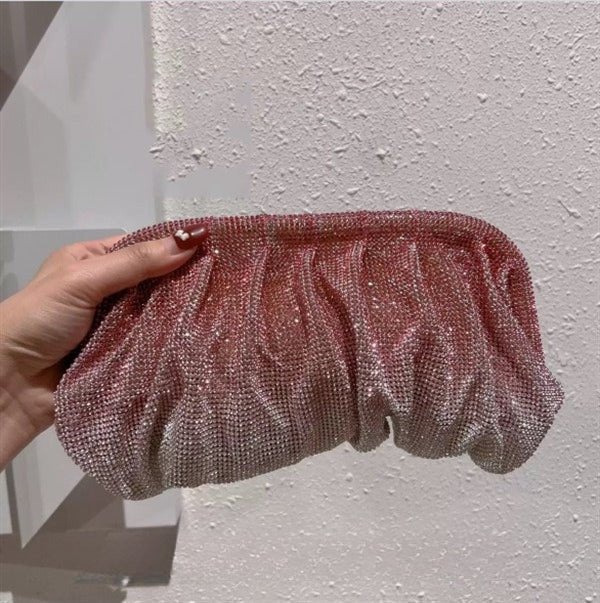 Mariam's Collection Full of Diamond Pleated Clouds Dinner Bag One Shoulder Crossbody Clamp Women's… — product on model