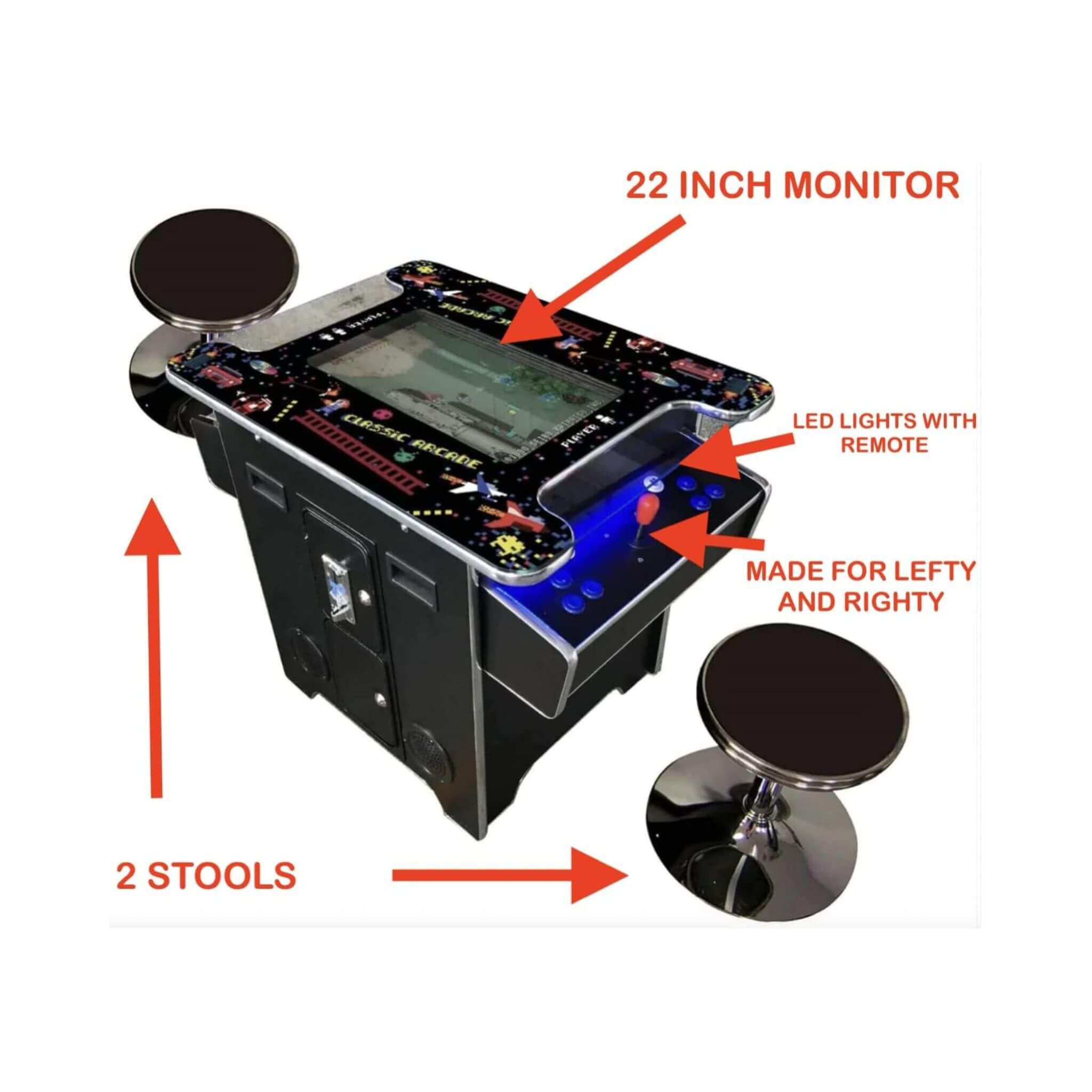 Full-Size Commercial-Grade 2-Player Retro Arcade Machine With 60 Games And Stools (SAK86197) – SAKSBY WHOLESALE, view 3
