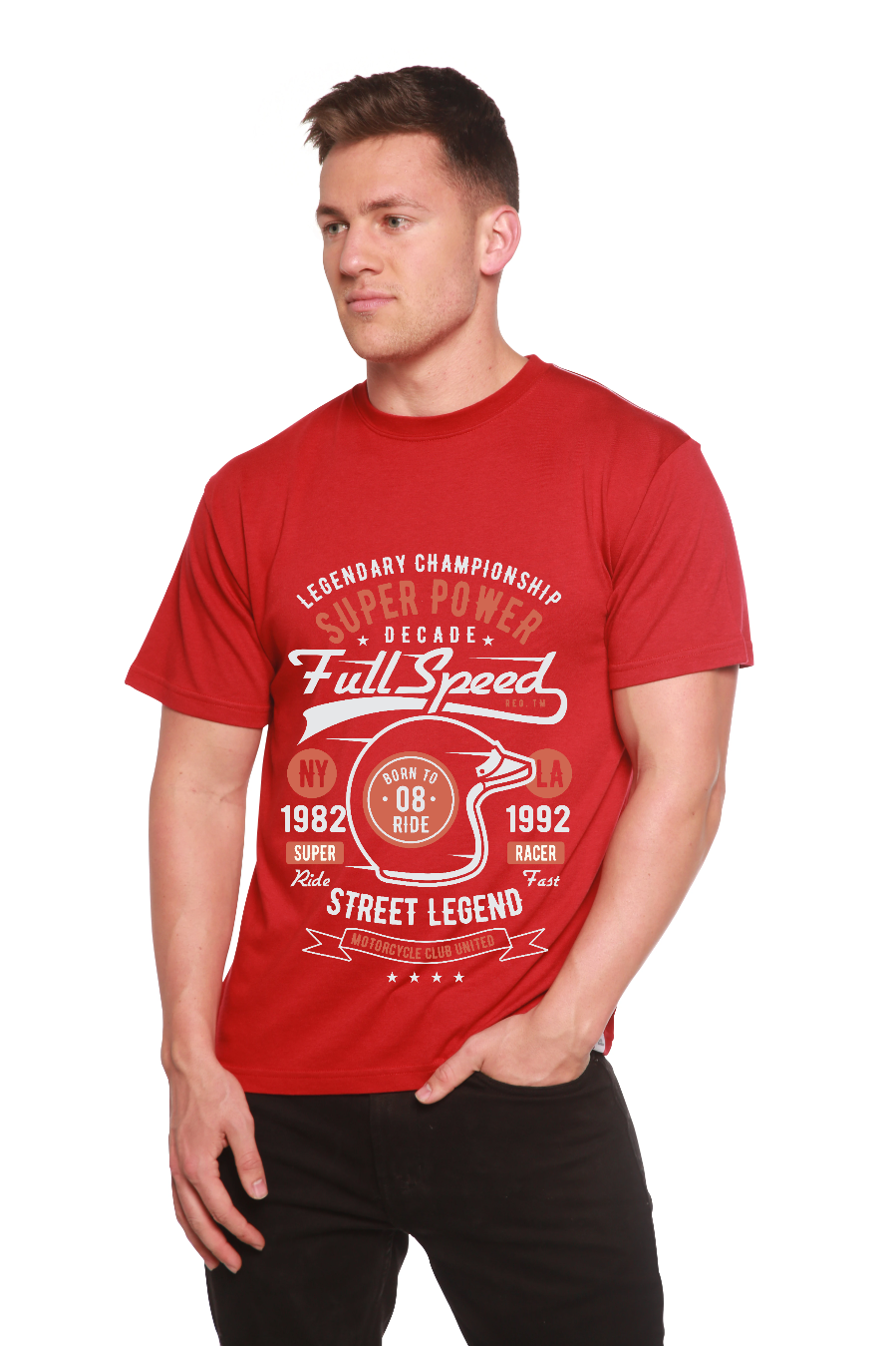 Spun Bamboo Full Speed Super Men's Bamboo Viscose/Organic Cotton Short Sleeve Graphic T-Shirt — fabric or material detail