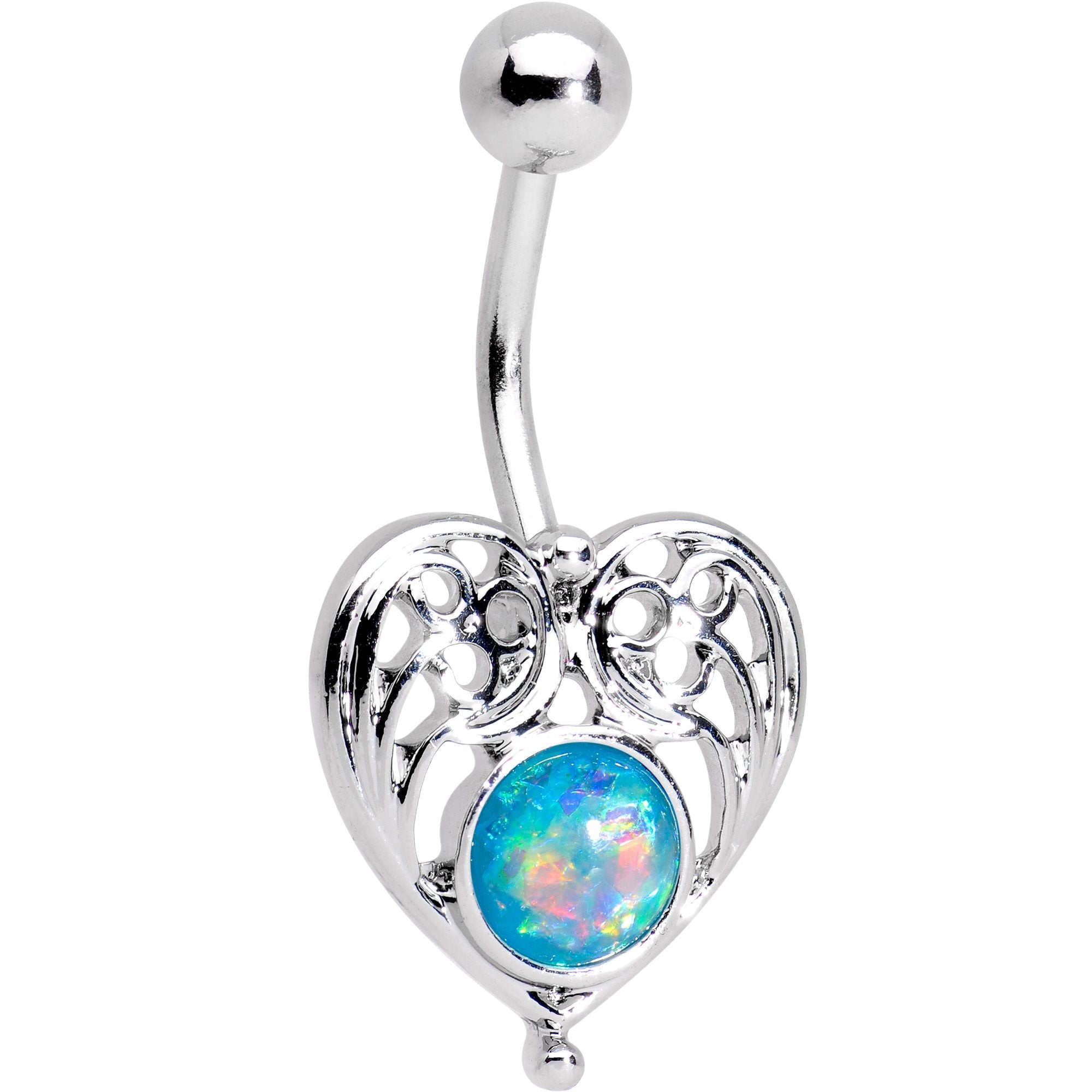 BodyCandy Blue Faux Opal Heavenly Heart Belly Ring — main product shot