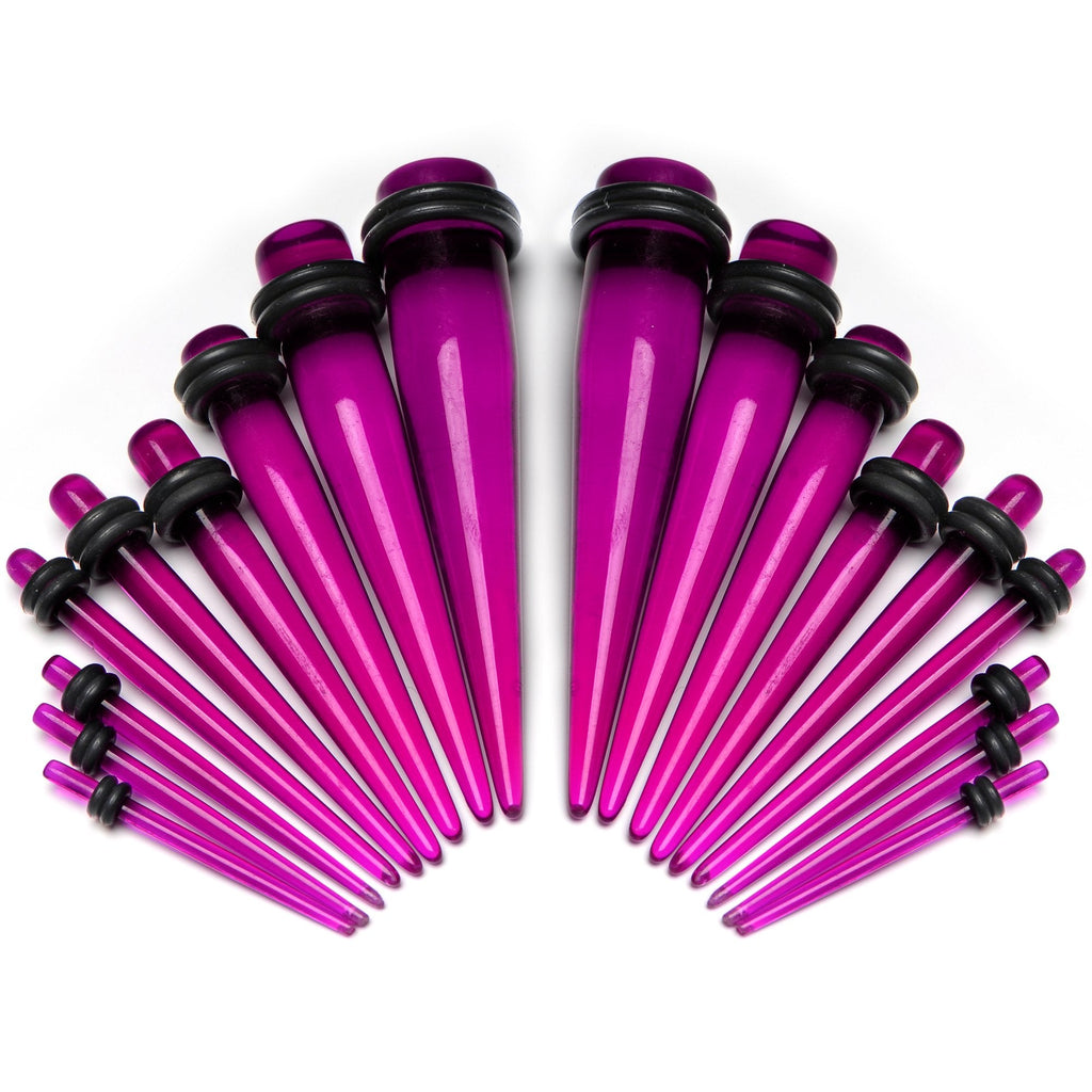 BodyCandy 14 to 00G Fuchsia Acrylic Straight Taper Set 18 Piece Stretching Kit — detail close-up