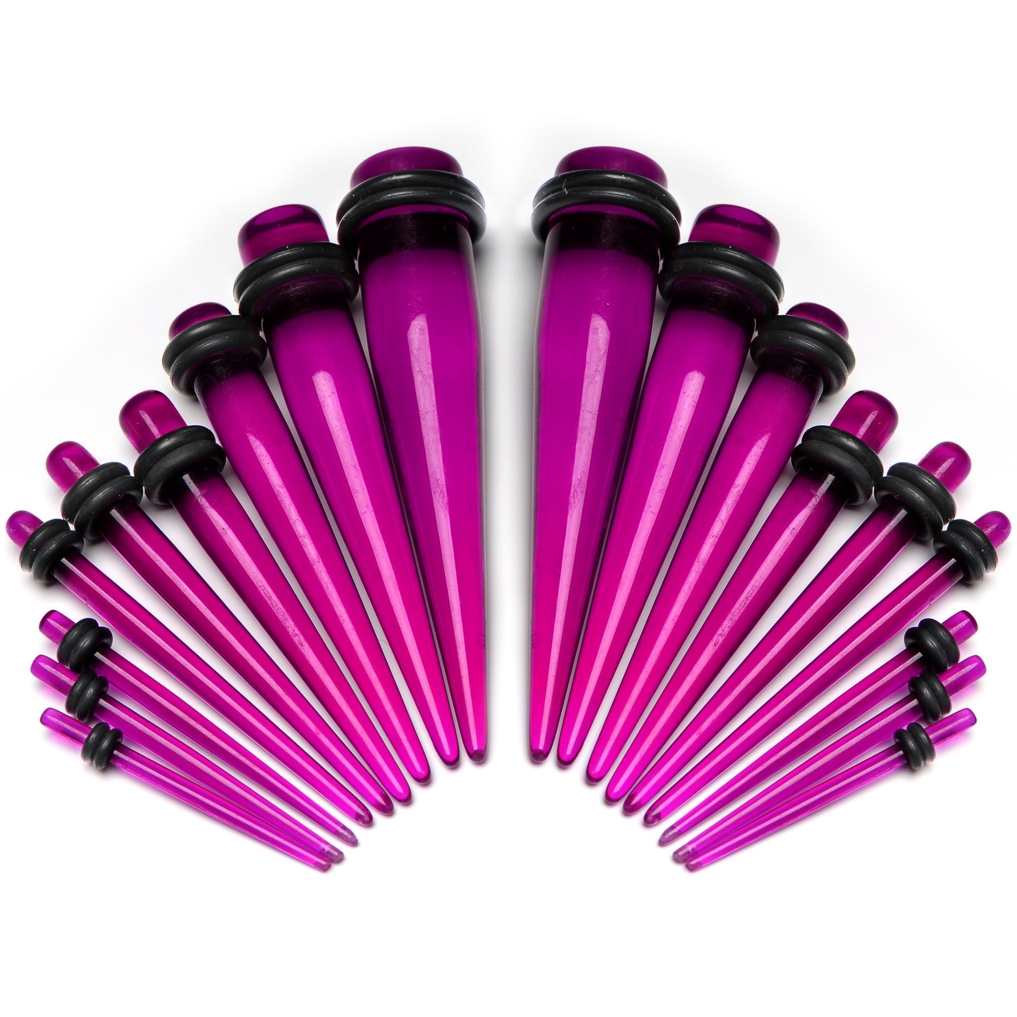 BodyCandy 14 to 00G Fuchsia Acrylic Straight Taper Set 18 Piece Stretching Kit — detail close-up