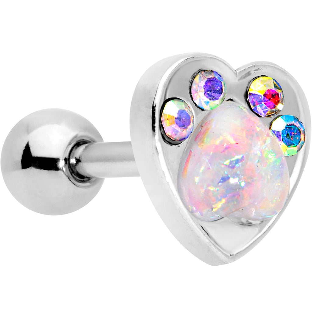 BodyCandy 16G 1/4 Pink Faux Opal Paw Print Heart Cartilage Tragus Earring — main product shot