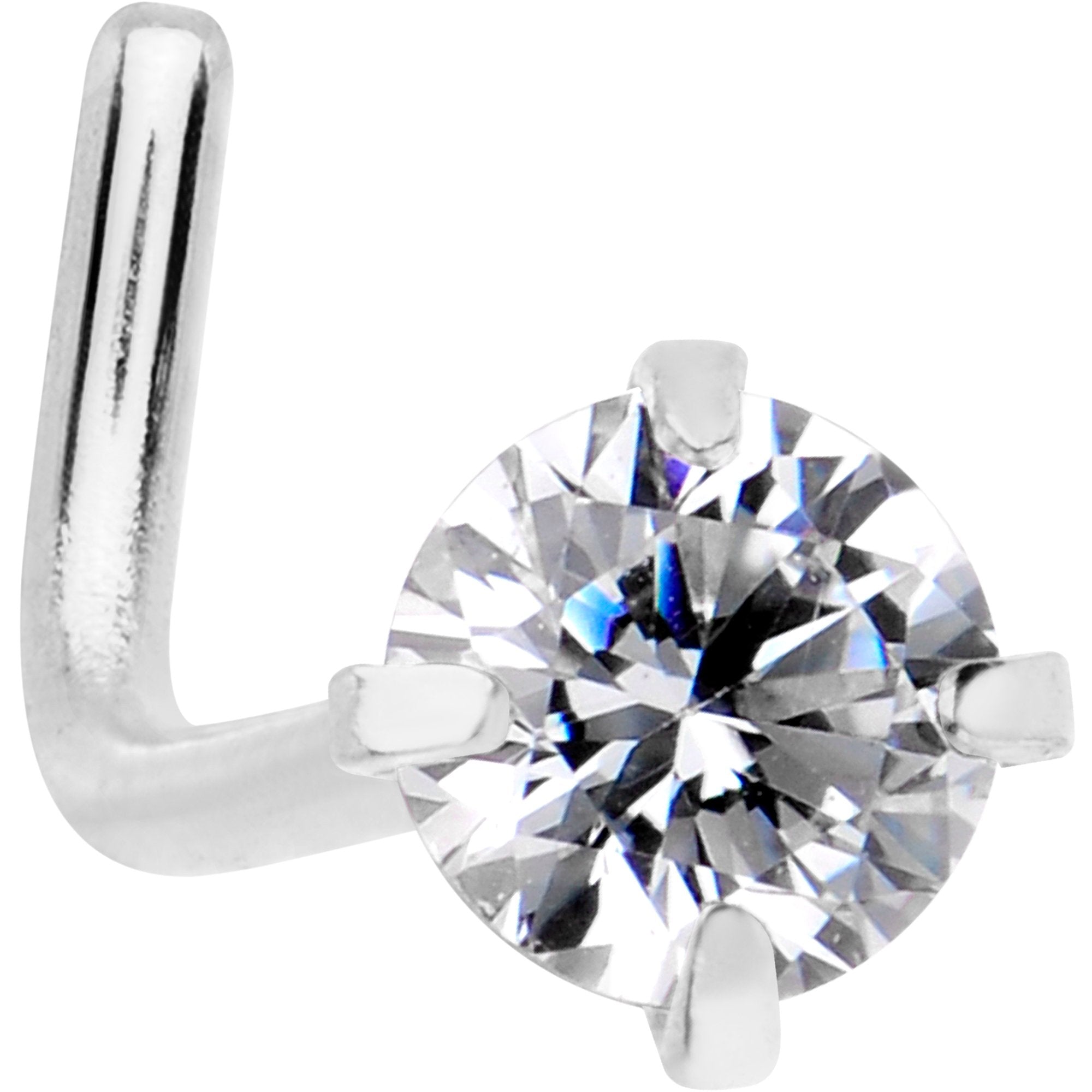 BodyCandy 20G 1/4 Clear 3mm CZ Gem Steel L-Shape Nose Ring — detail and construction