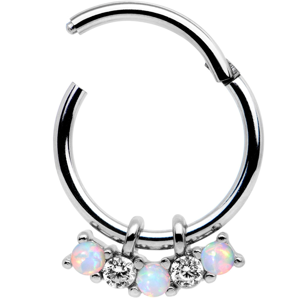 BodyCandy 16G 3/8 White Synthetic Opal Dazzle Hinged Segment Ring — detail and construction