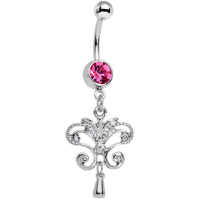 Pink Gem Chandelier Double Dangle Belly Ring