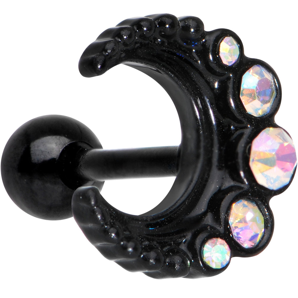 BodyCandy Auora Gem Encrusted Black Crescent Moon Stud Cartilage Earring — main product shot