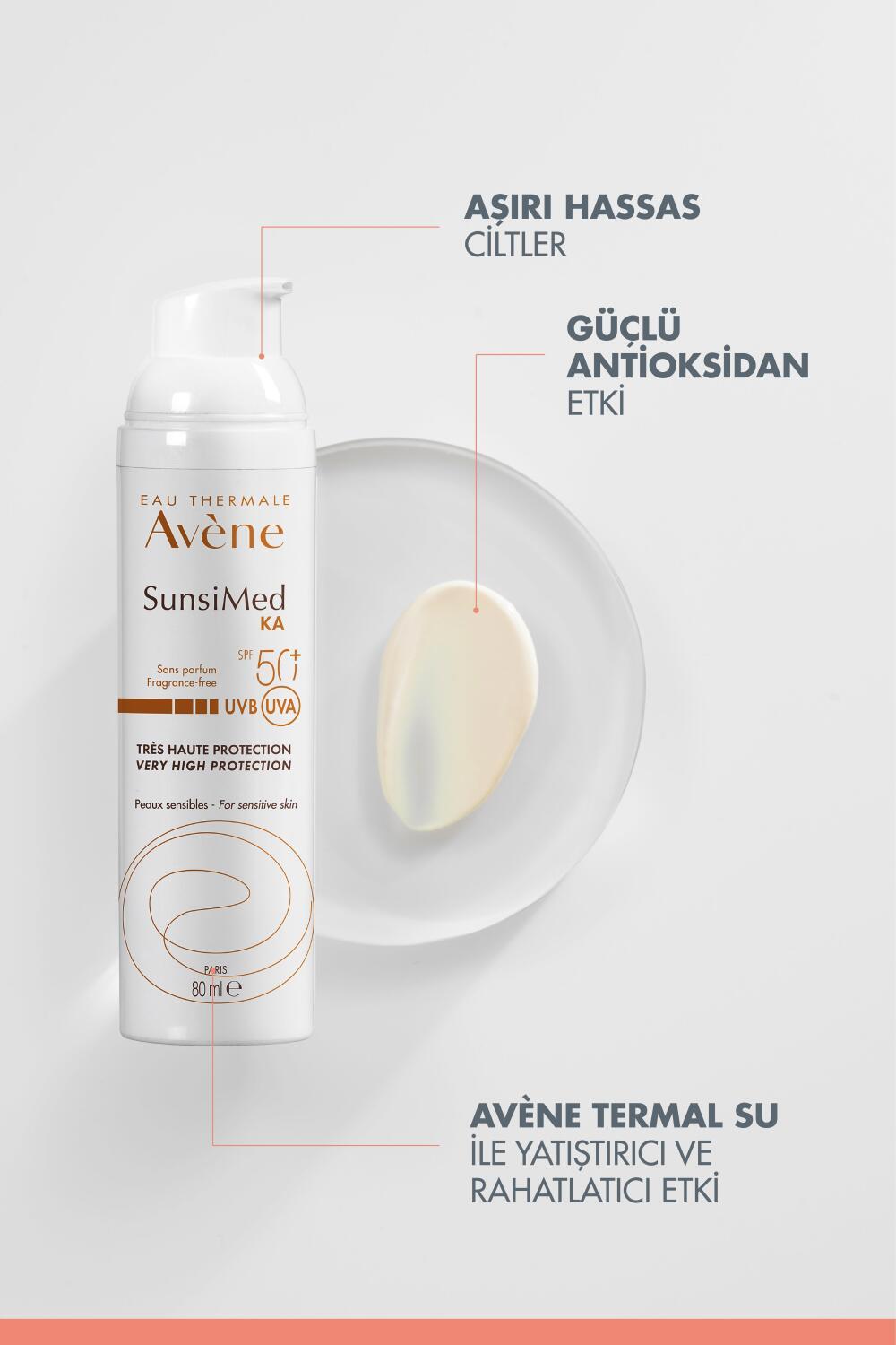 Avene Sunsimed KA High Protection Sunscreen SPF 50+ for Sensitive Skin - Water-Resistant, Non-Whitening, Soothing Avène Thermal Water - 2.71 fl oz
