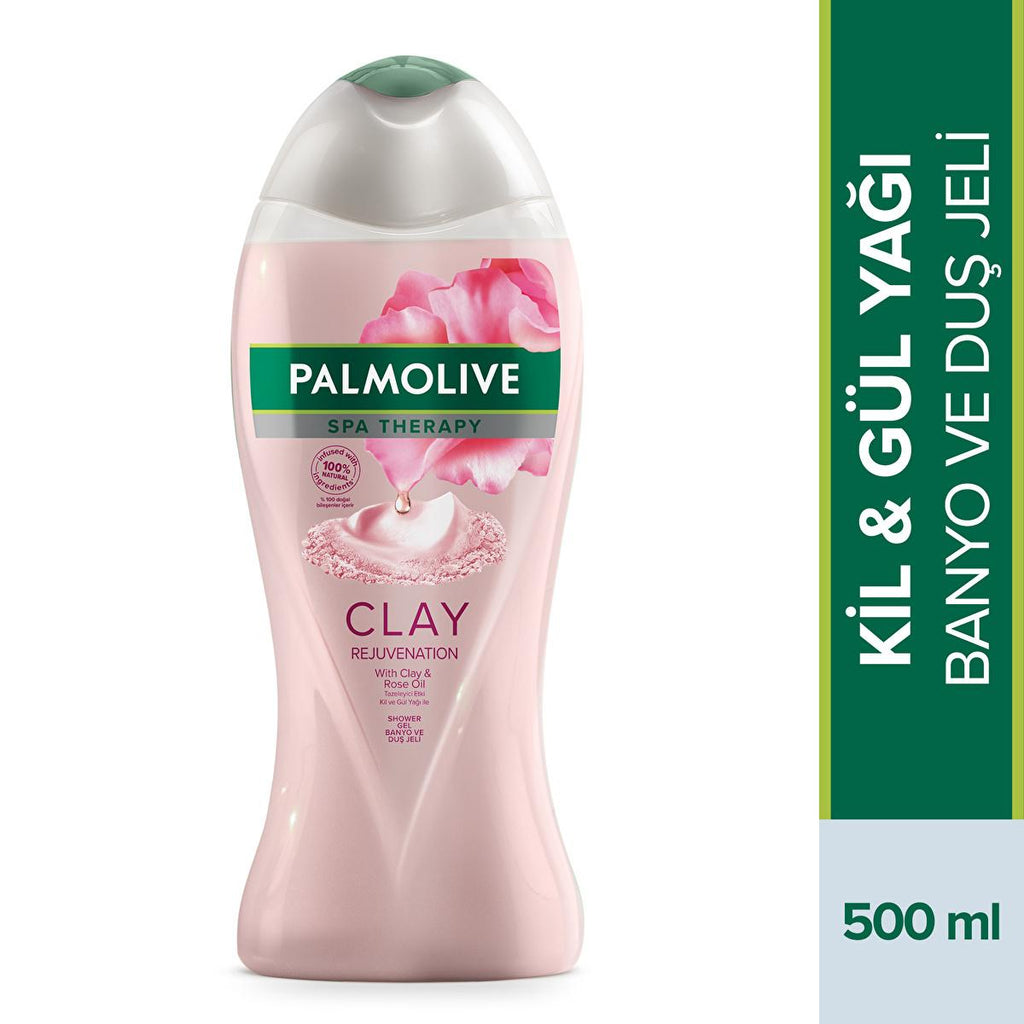 Palmolive Spa Therapy Clay & Rose Oil Body Wash: Rejuvenate & Detoxify | Natural, Gentle Cleanser (500ml / 16.9 oz)