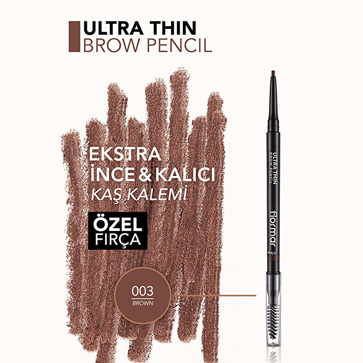 Flormar Ultra Thin Eyebrow Pencil - Waterproof, Long-Lasting, Precision Tip & Brow Brush - Eyebrow Makeup for Natural Look